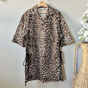 Tory Burch Reva Leopard Cotton Poplin Shirtdress Size 10  Animal Print Side Lace